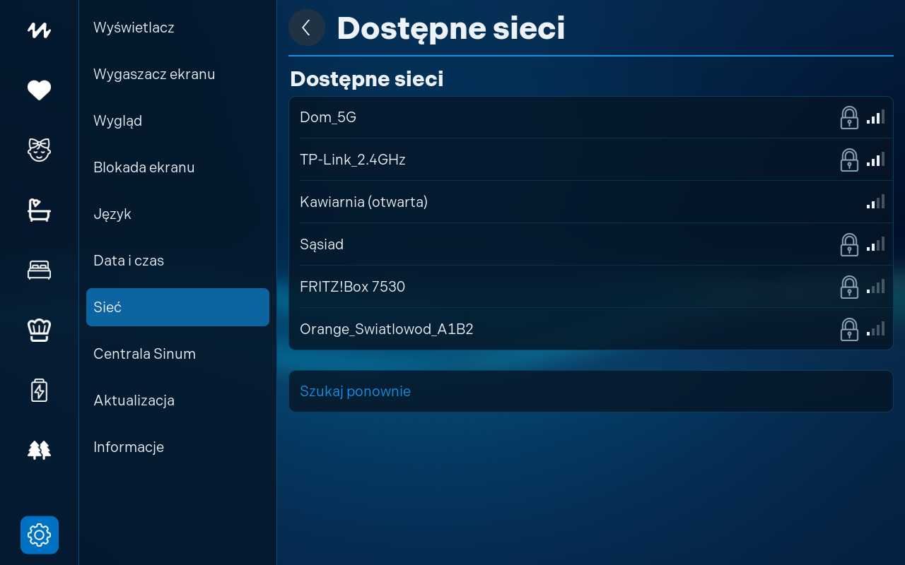 Dostępne sieci Wi-Fi